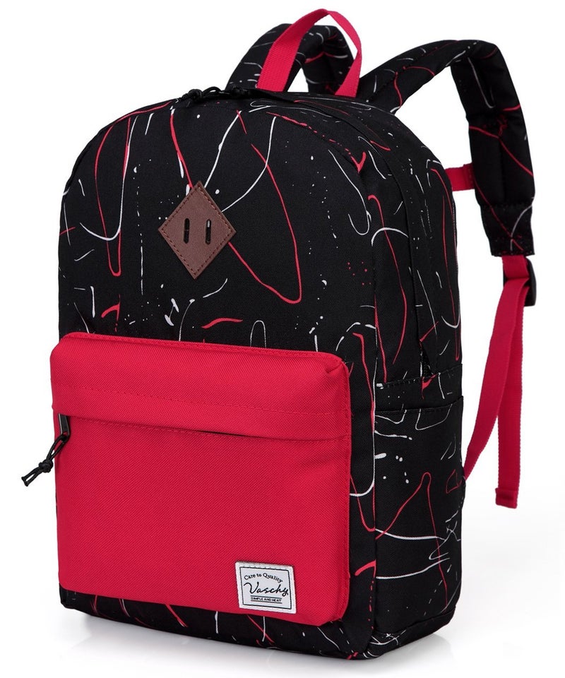 VASCHY Preschool Toddler Backpack, Little Kid Small Backpacks for Kindergarten Children Boys and Girls with Chest Strap in Black Red - Image 1